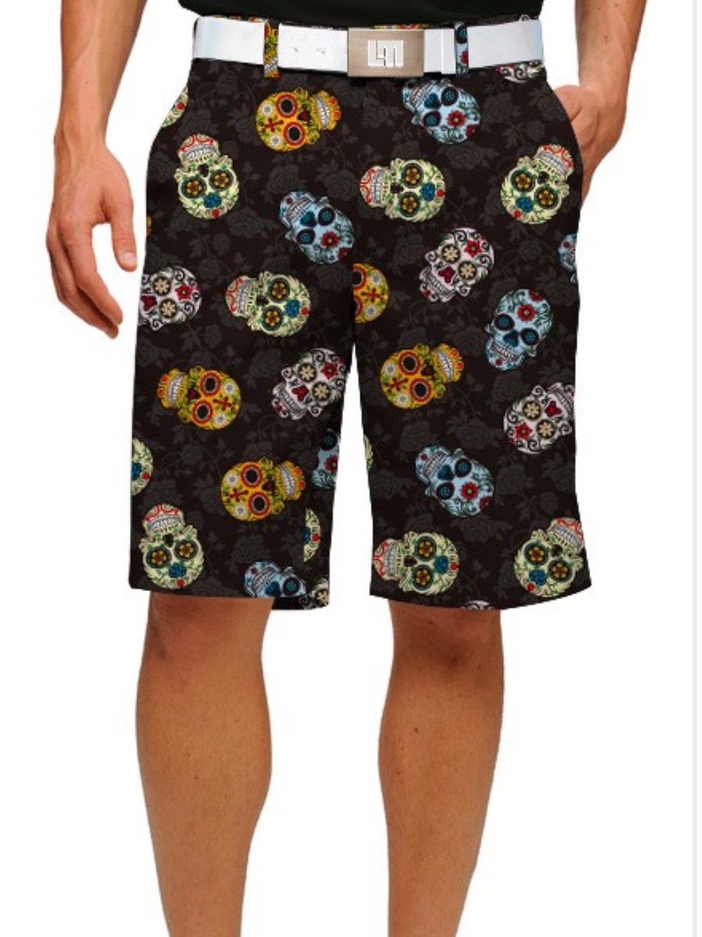 Loudmouth Black Sugar Skull Print Men's Shorts 34x34